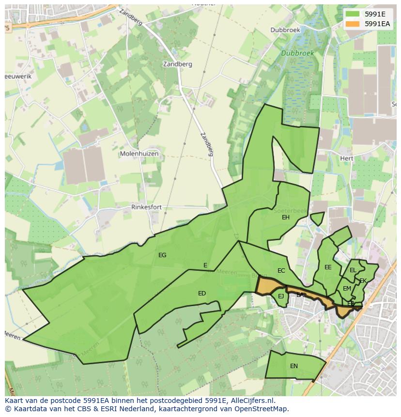 Afbeelding van het postcodegebied 5991 EA op de kaart.
