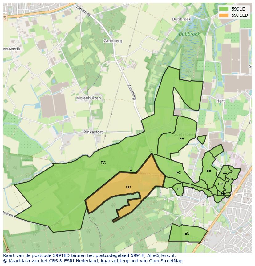 Afbeelding van het postcodegebied 5991 ED op de kaart.