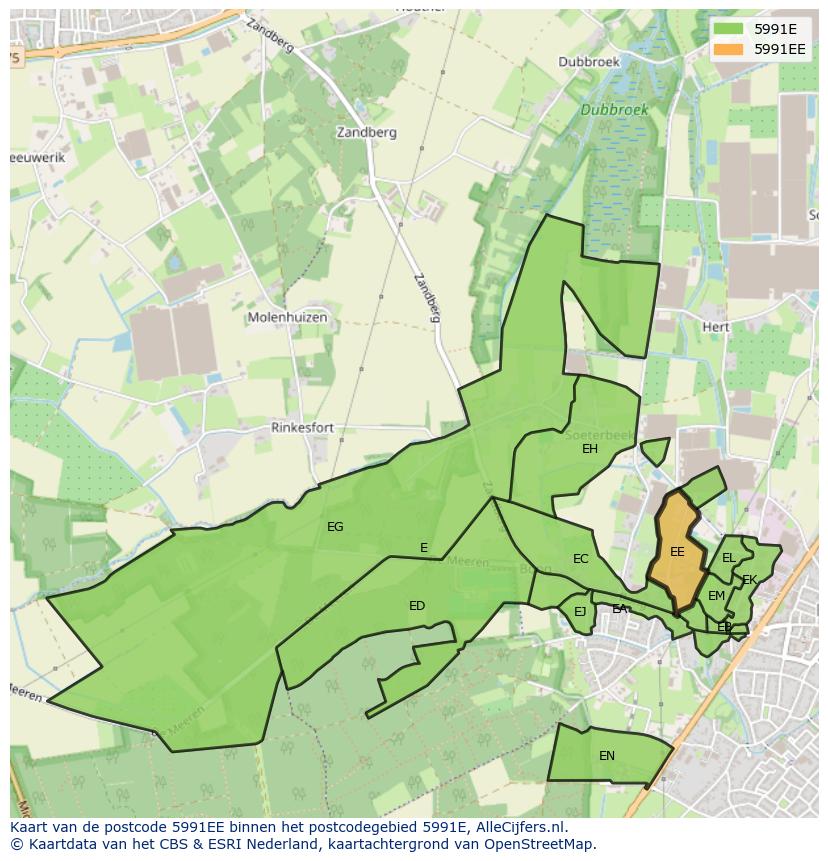 Afbeelding van het postcodegebied 5991 EE op de kaart.