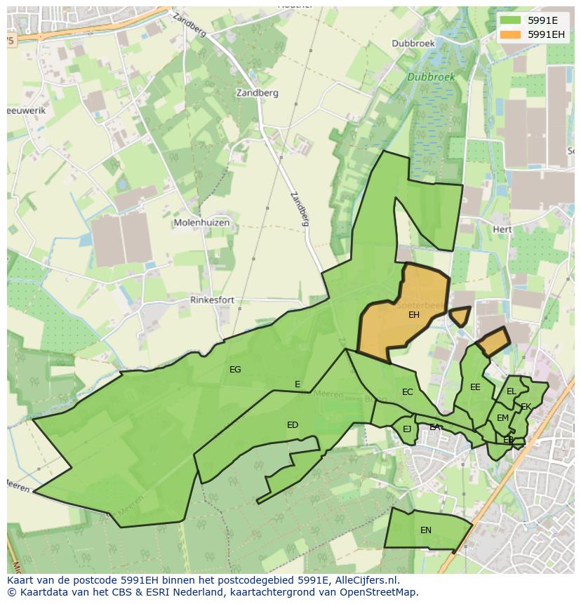 Afbeelding van het postcodegebied 5991 EH op de kaart.