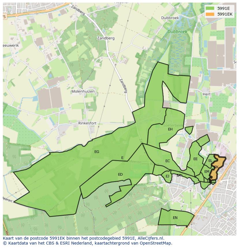 Afbeelding van het postcodegebied 5991 EK op de kaart.