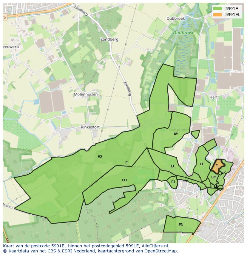 Afbeelding van het postcodegebied 5991 EL op de kaart.