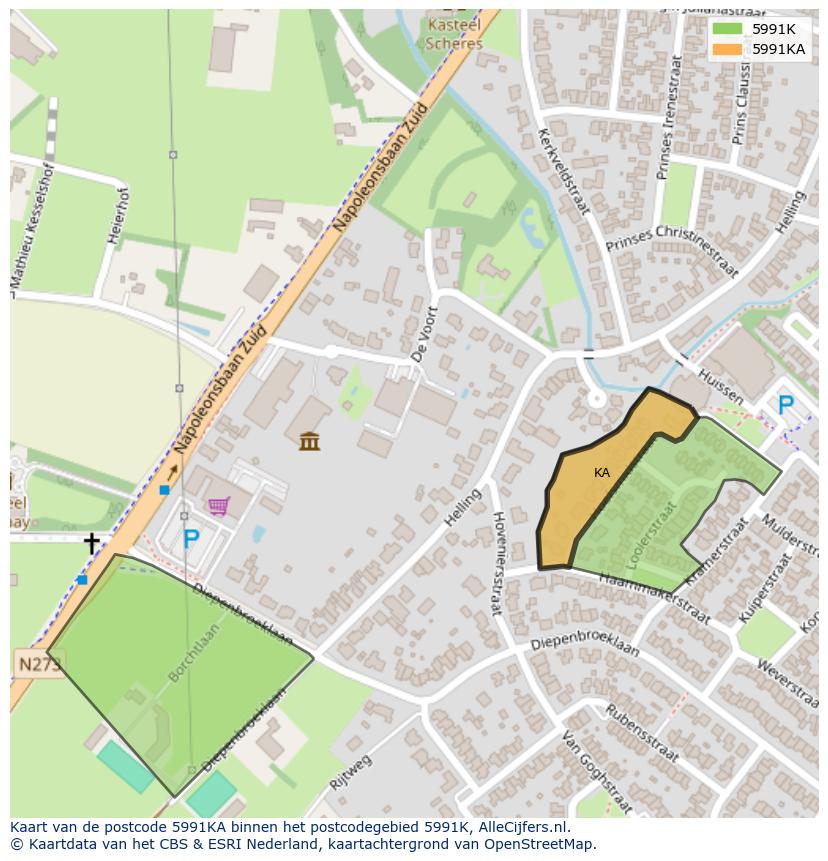 Afbeelding van het postcodegebied 5991 KA op de kaart.
