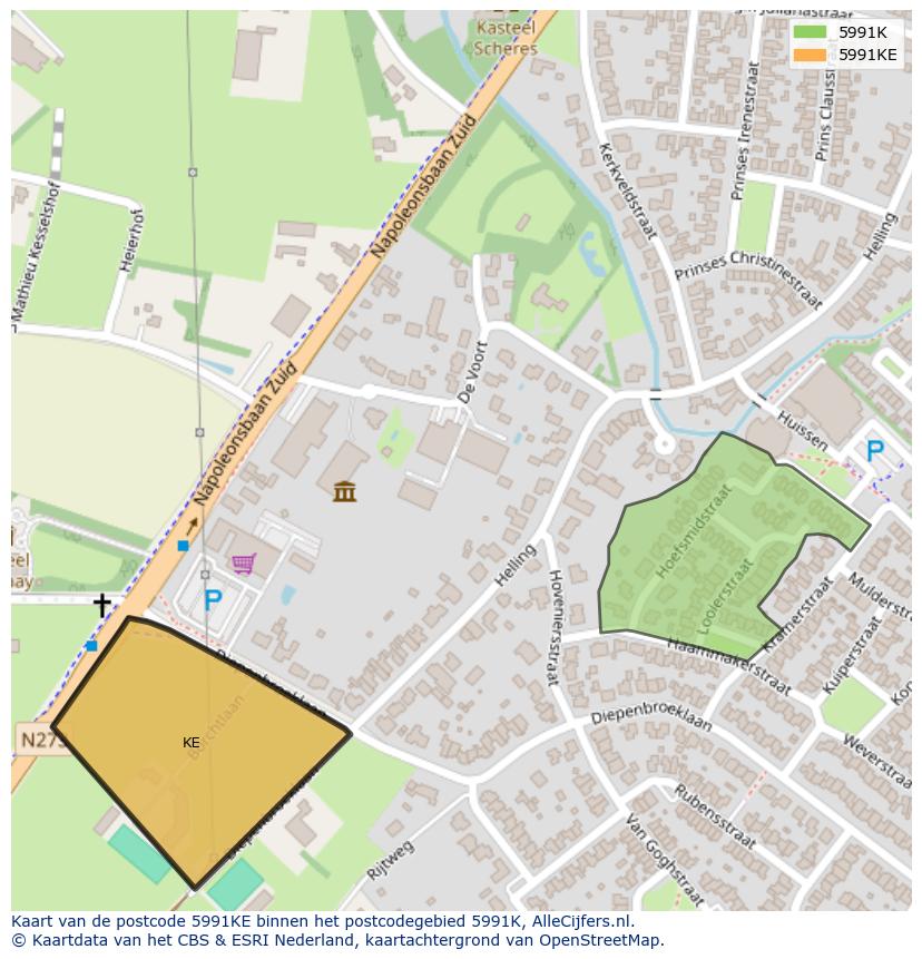 Afbeelding van het postcodegebied 5991 KE op de kaart.