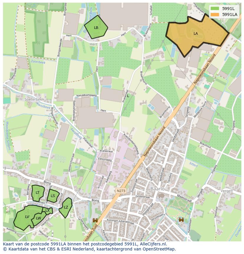 Afbeelding van het postcodegebied 5991 LA op de kaart.