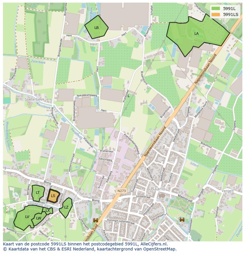 Afbeelding van het postcodegebied 5991 LS op de kaart.