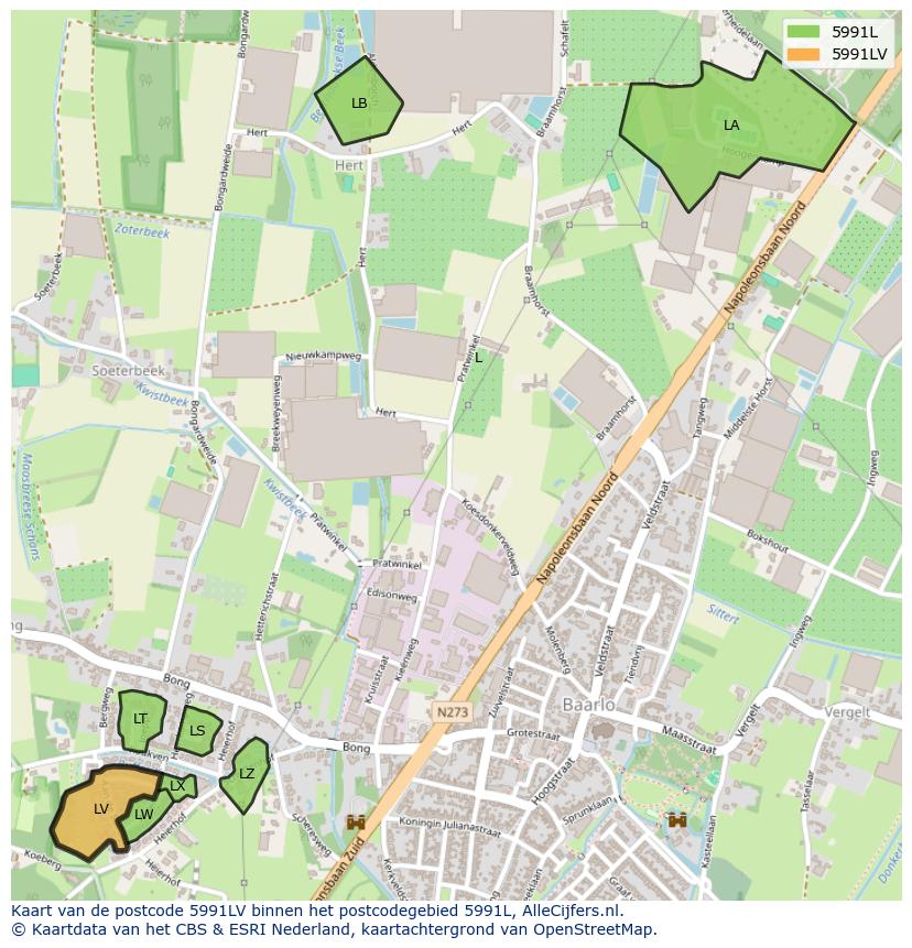 Afbeelding van het postcodegebied 5991 LV op de kaart.
