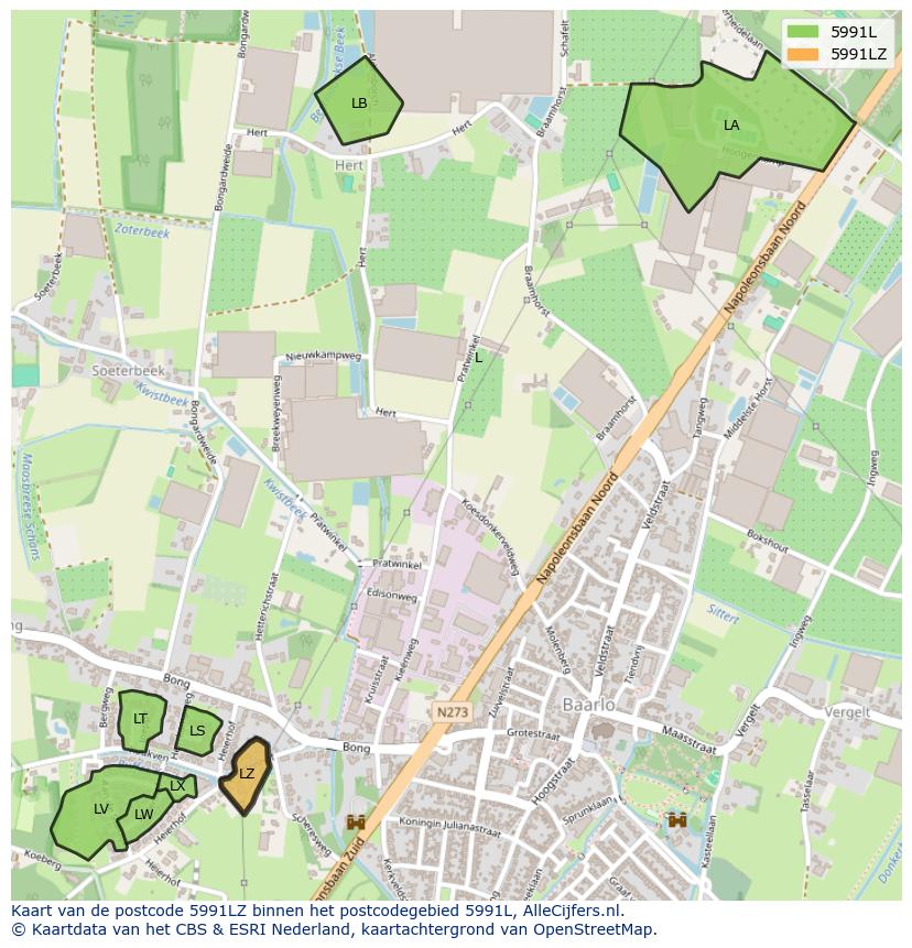 Afbeelding van het postcodegebied 5991 LZ op de kaart.