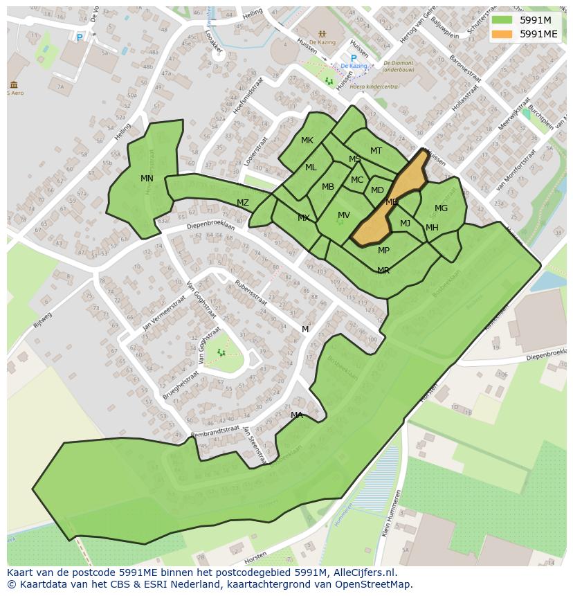 Afbeelding van het postcodegebied 5991 ME op de kaart.