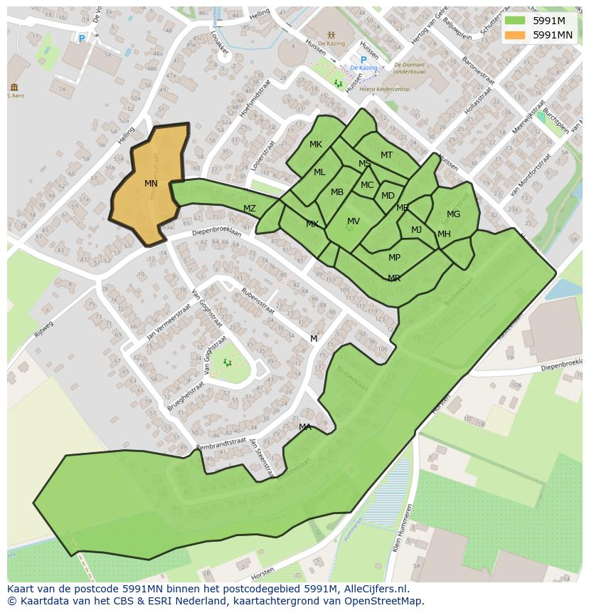 Afbeelding van het postcodegebied 5991 MN op de kaart.