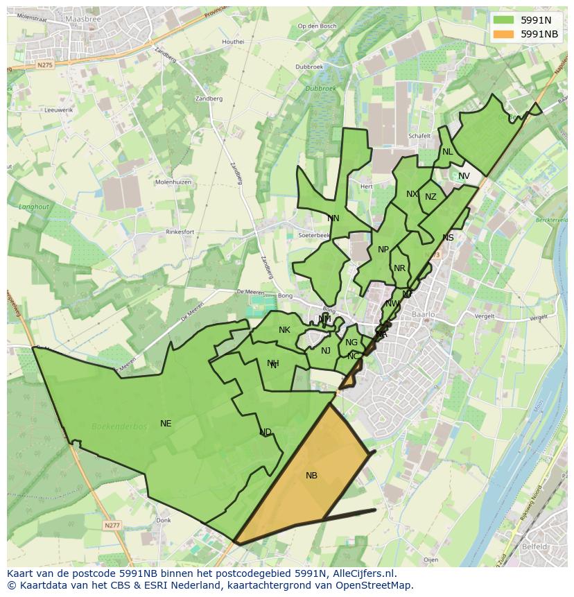 Afbeelding van het postcodegebied 5991 NB op de kaart.
