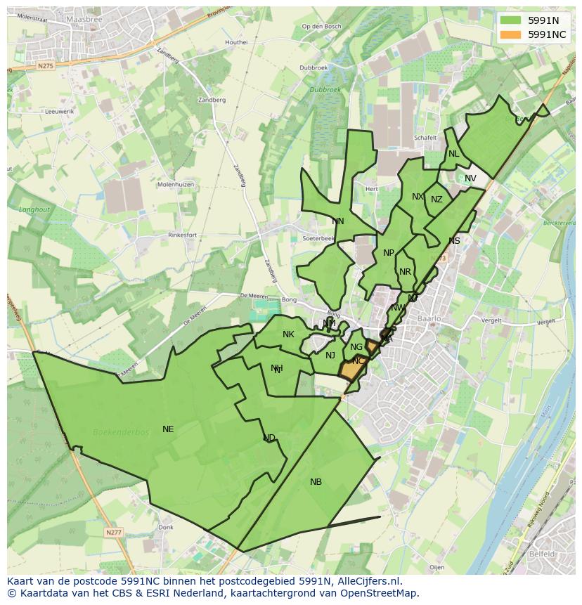 Afbeelding van het postcodegebied 5991 NC op de kaart.