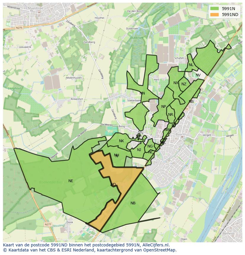 Afbeelding van het postcodegebied 5991 ND op de kaart.