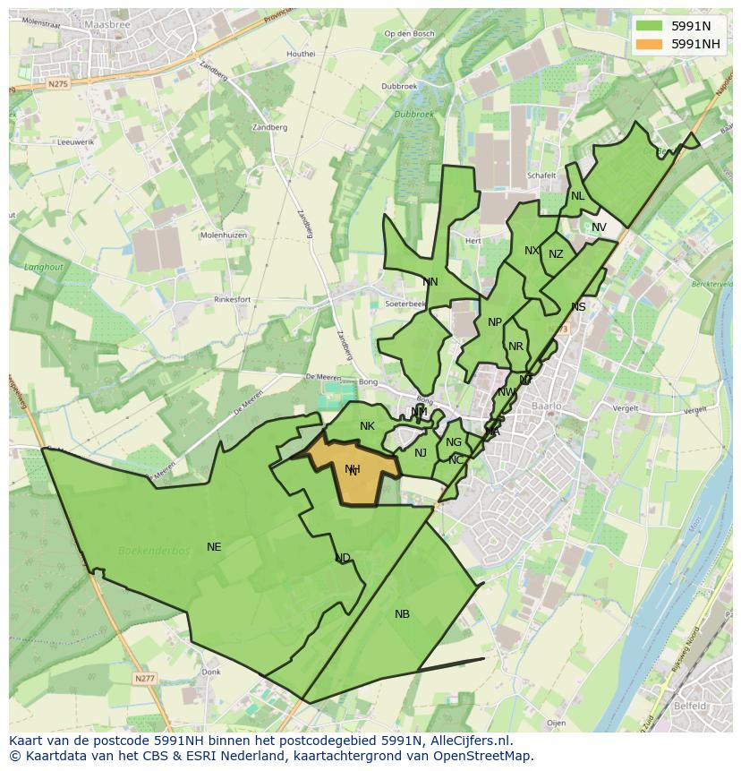 Afbeelding van het postcodegebied 5991 NH op de kaart.