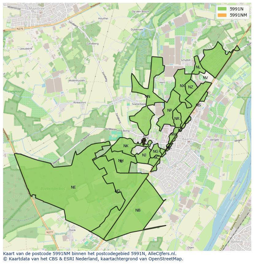 Afbeelding van het postcodegebied 5991 NM op de kaart.