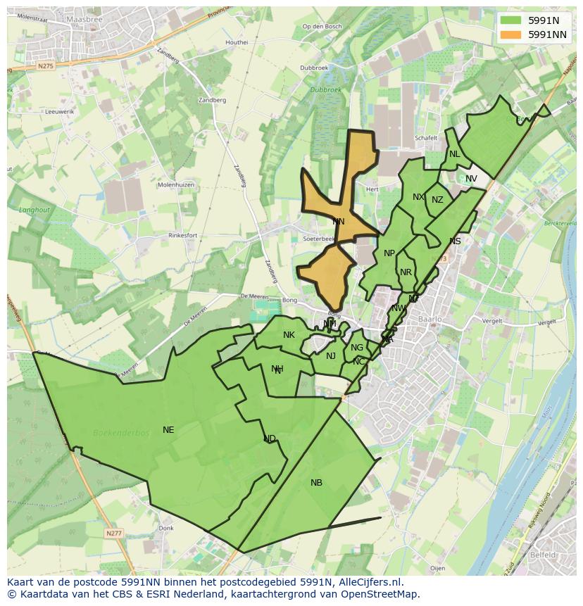 Afbeelding van het postcodegebied 5991 NN op de kaart.