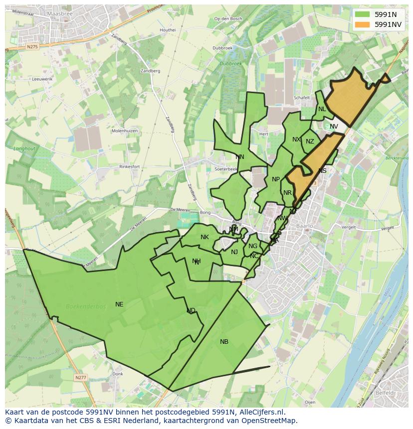 Afbeelding van het postcodegebied 5991 NV op de kaart.