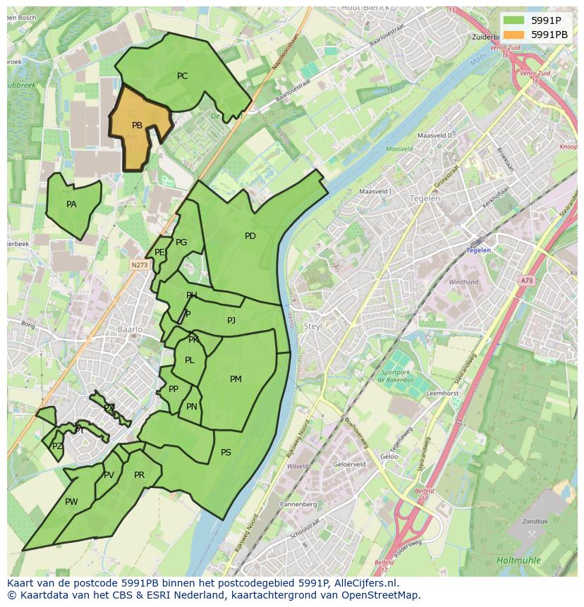 Afbeelding van het postcodegebied 5991 PB op de kaart.