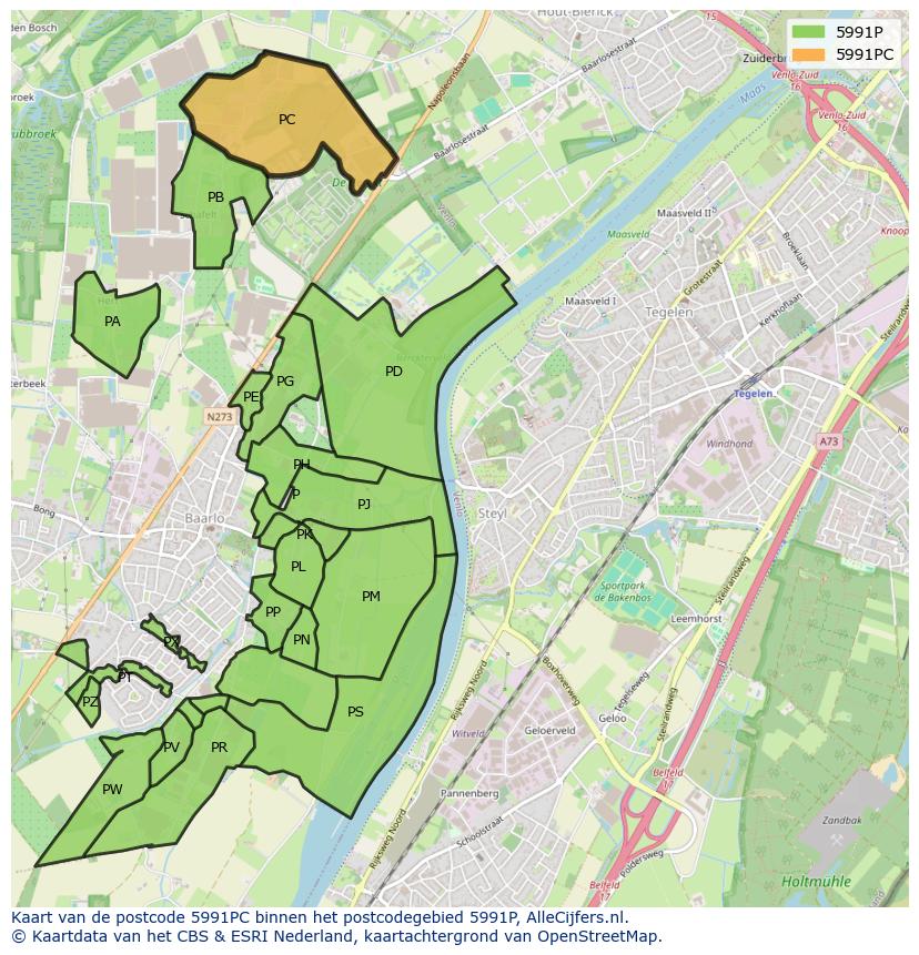 Afbeelding van het postcodegebied 5991 PC op de kaart.