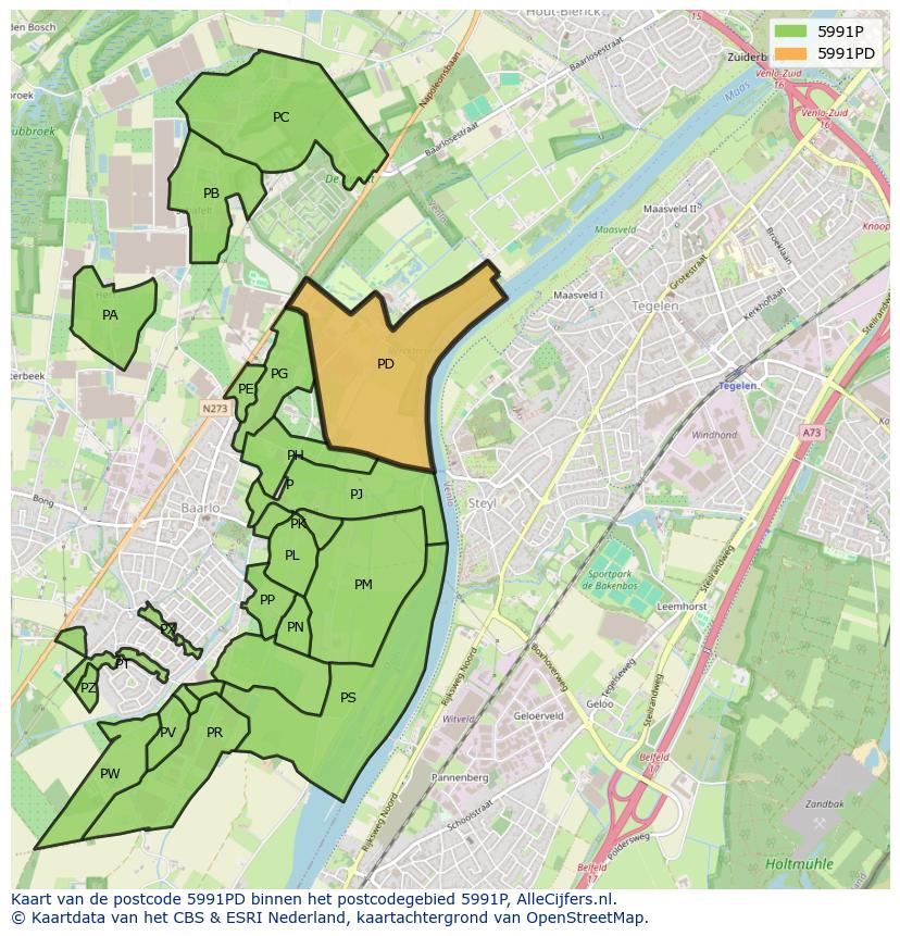 Afbeelding van het postcodegebied 5991 PD op de kaart.