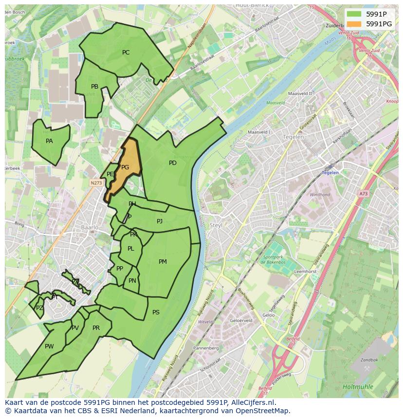 Afbeelding van het postcodegebied 5991 PG op de kaart.