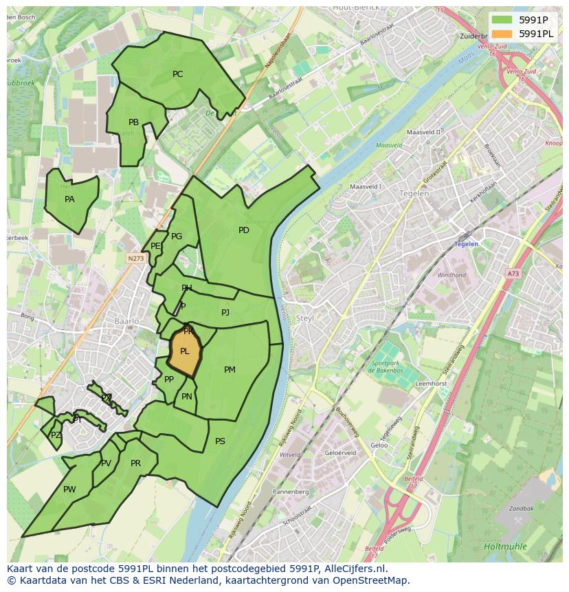Afbeelding van het postcodegebied 5991 PL op de kaart.