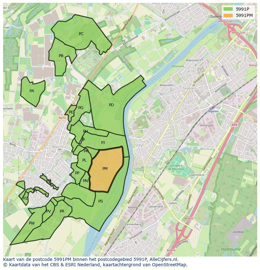 Afbeelding van het postcodegebied 5991 PM op de kaart.