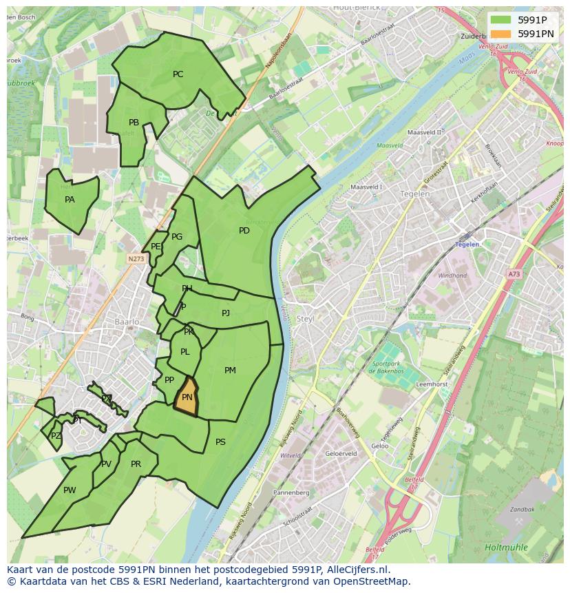 Afbeelding van het postcodegebied 5991 PN op de kaart.