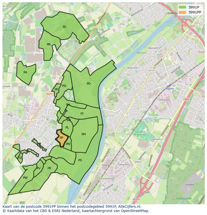 Afbeelding van het postcodegebied 5991 PP op de kaart.