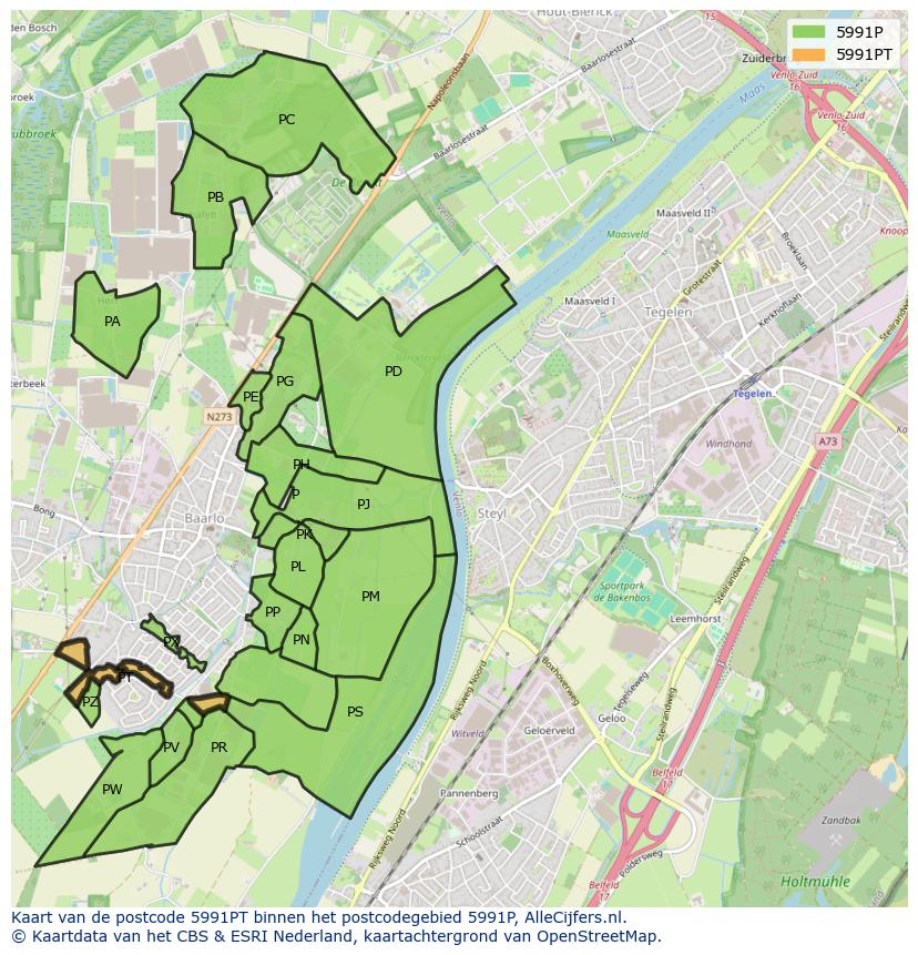 Afbeelding van het postcodegebied 5991 PT op de kaart.