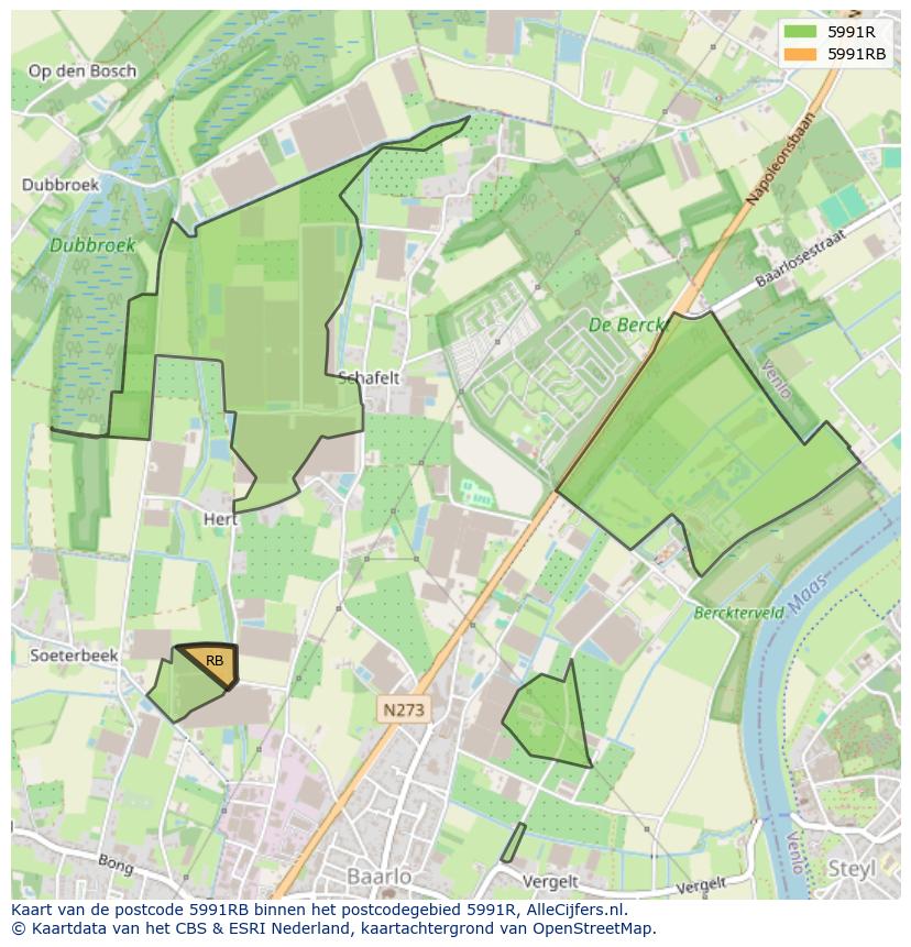 Afbeelding van het postcodegebied 5991 RB op de kaart.