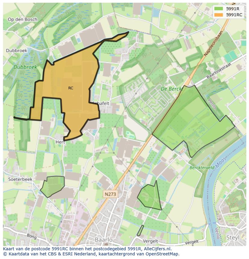 Afbeelding van het postcodegebied 5991 RC op de kaart.