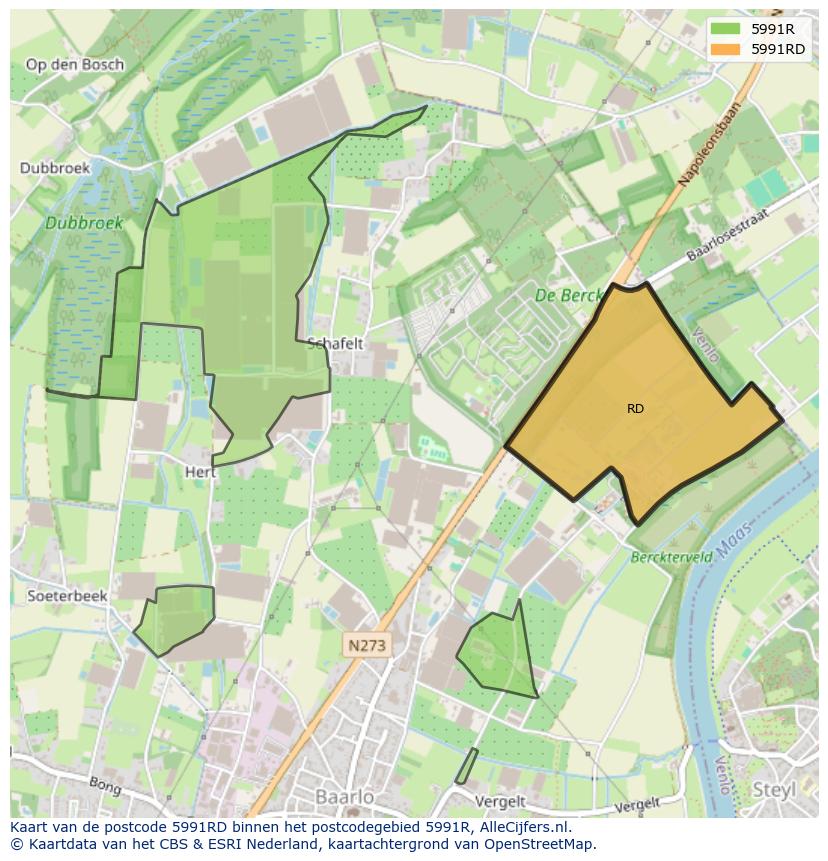 Afbeelding van het postcodegebied 5991 RD op de kaart.