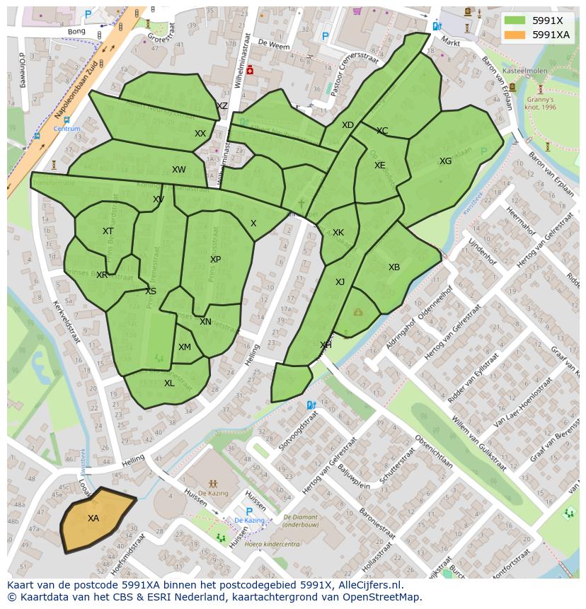 Afbeelding van het postcodegebied 5991 XA op de kaart.