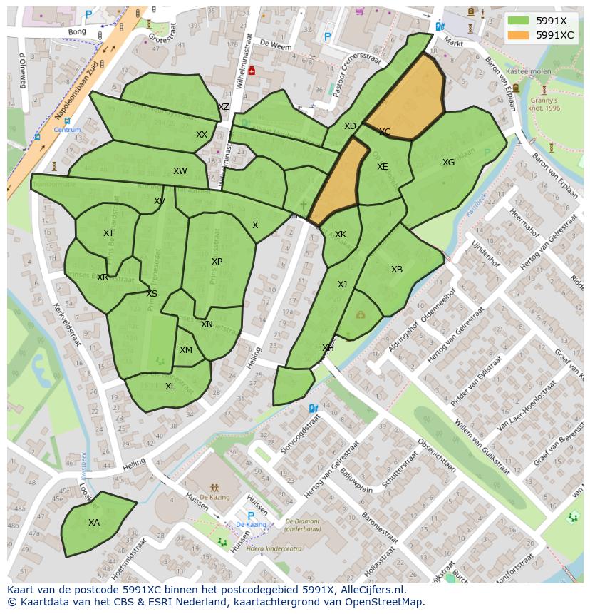Afbeelding van het postcodegebied 5991 XC op de kaart.