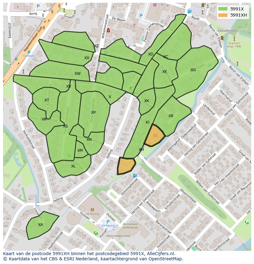 Afbeelding van het postcodegebied 5991 XH op de kaart.