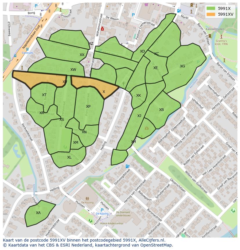 Afbeelding van het postcodegebied 5991 XV op de kaart.