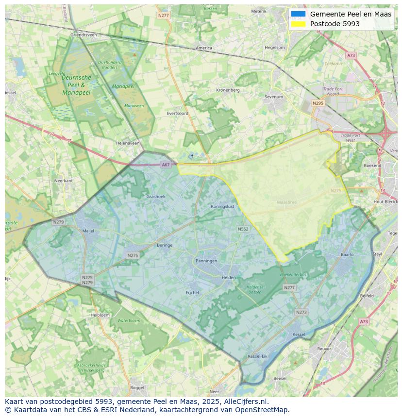 Afbeelding van het postcodegebied 5993 op de kaart.