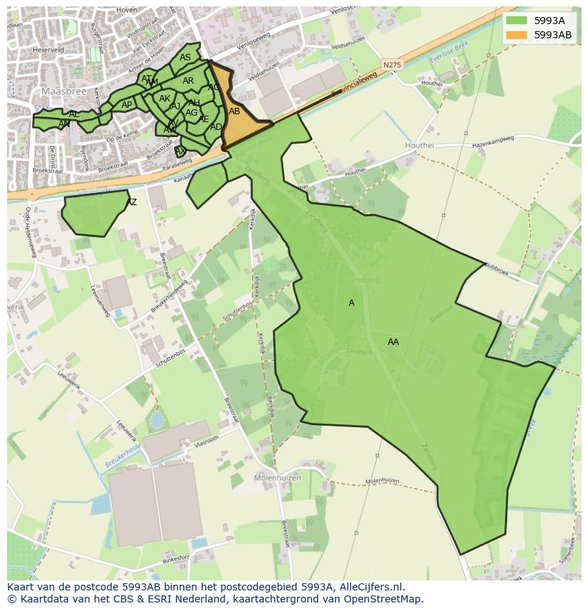 Afbeelding van het postcodegebied 5993 AB op de kaart.