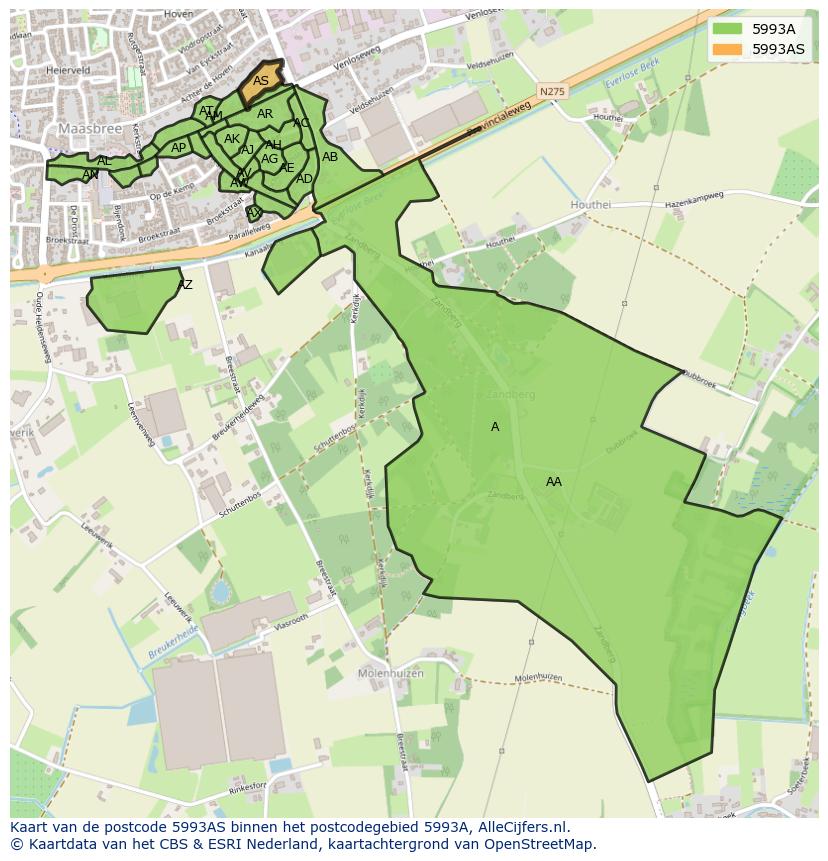 Afbeelding van het postcodegebied 5993 AS op de kaart.