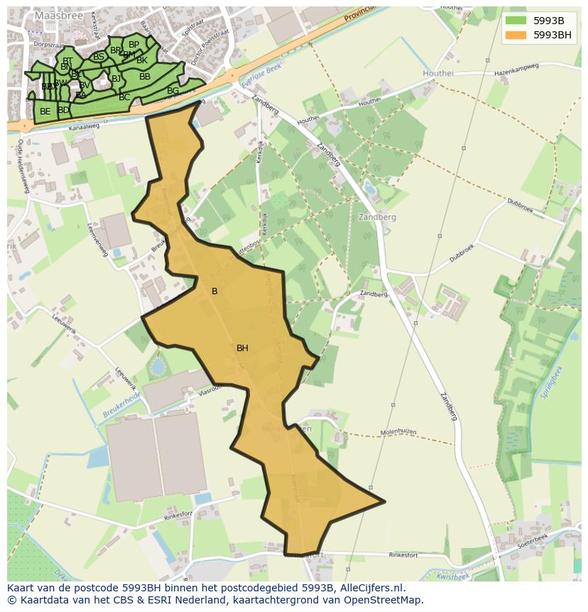 Afbeelding van het postcodegebied 5993 BH op de kaart.