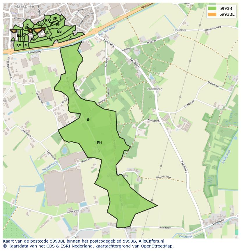 Afbeelding van het postcodegebied 5993 BL op de kaart.
