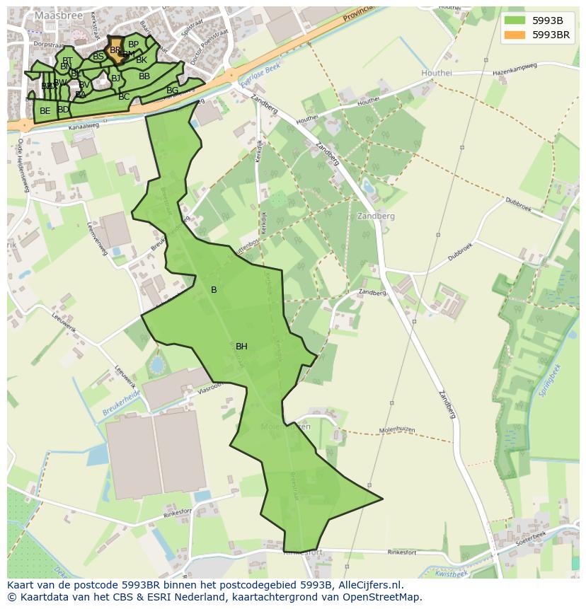 Afbeelding van het postcodegebied 5993 BR op de kaart.