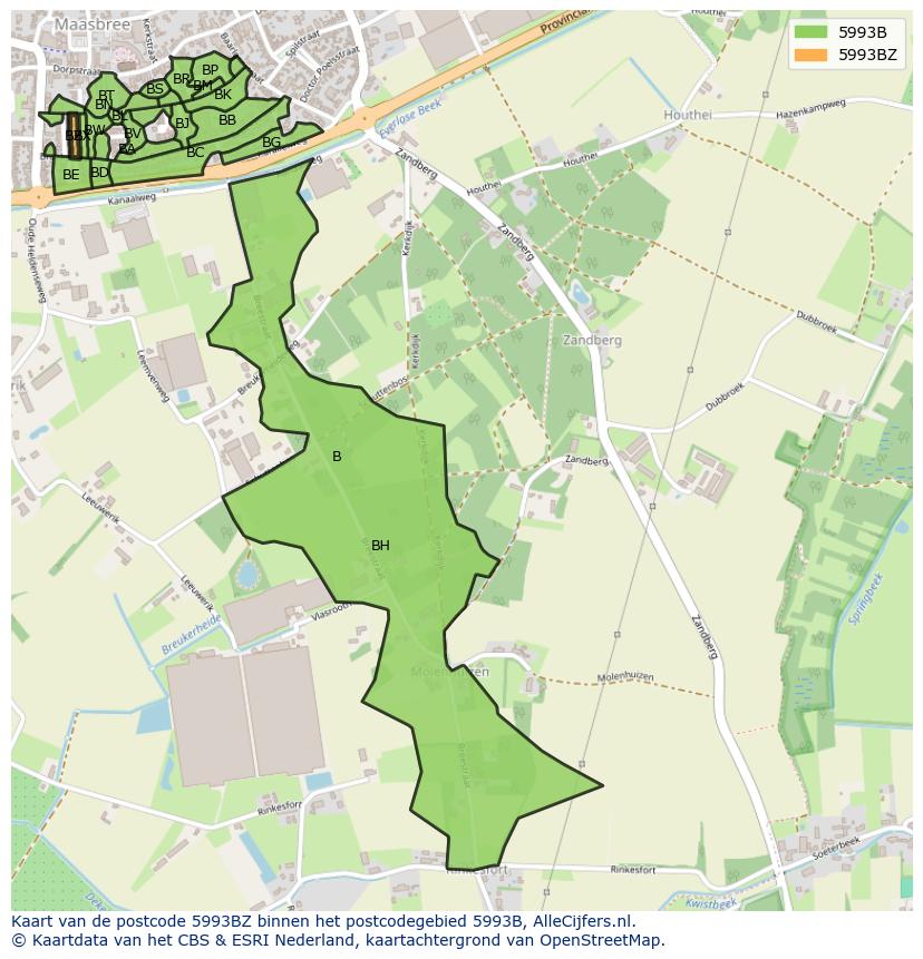 Afbeelding van het postcodegebied 5993 BZ op de kaart.