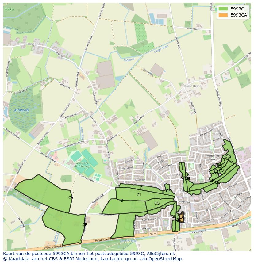 Afbeelding van het postcodegebied 5993 CA op de kaart.