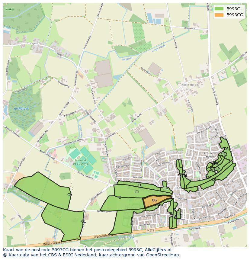 Afbeelding van het postcodegebied 5993 CG op de kaart.
