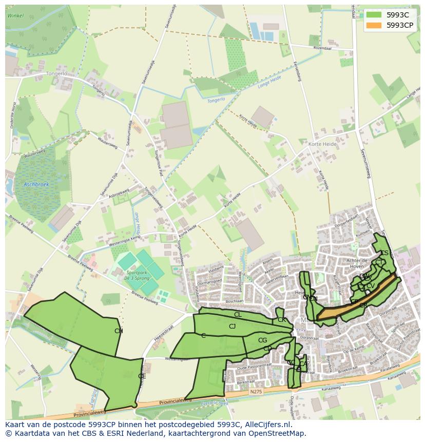 Afbeelding van het postcodegebied 5993 CP op de kaart.