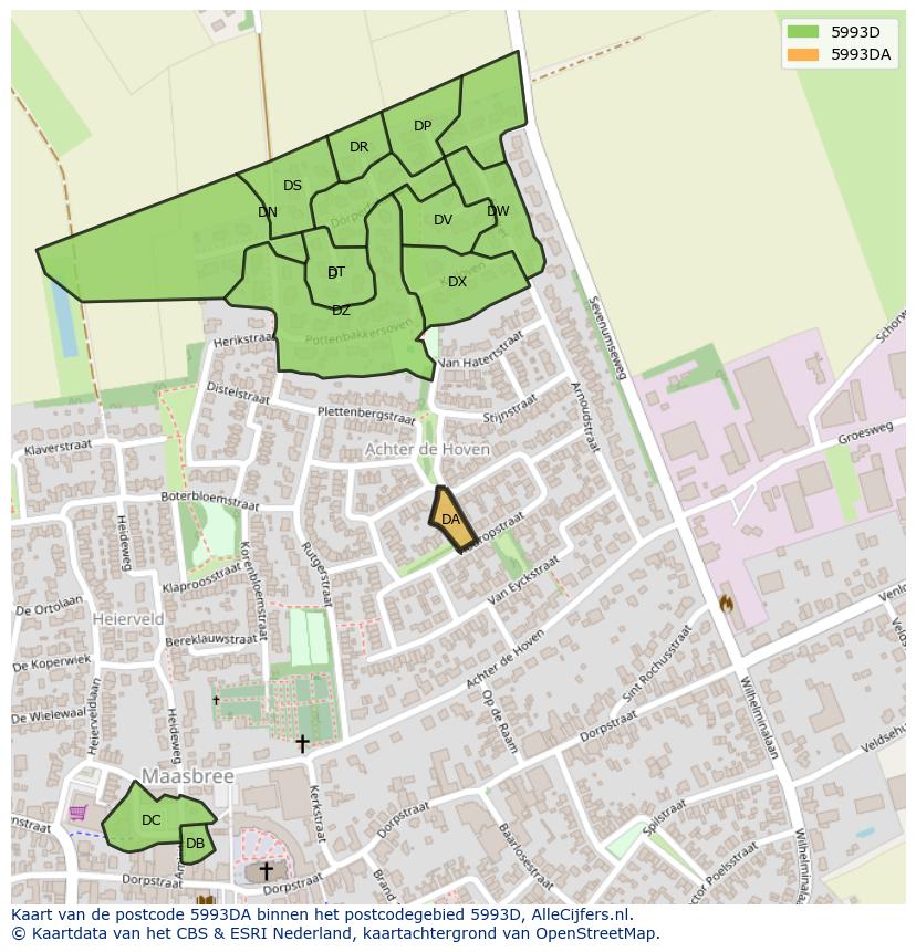 Afbeelding van het postcodegebied 5993 DA op de kaart.