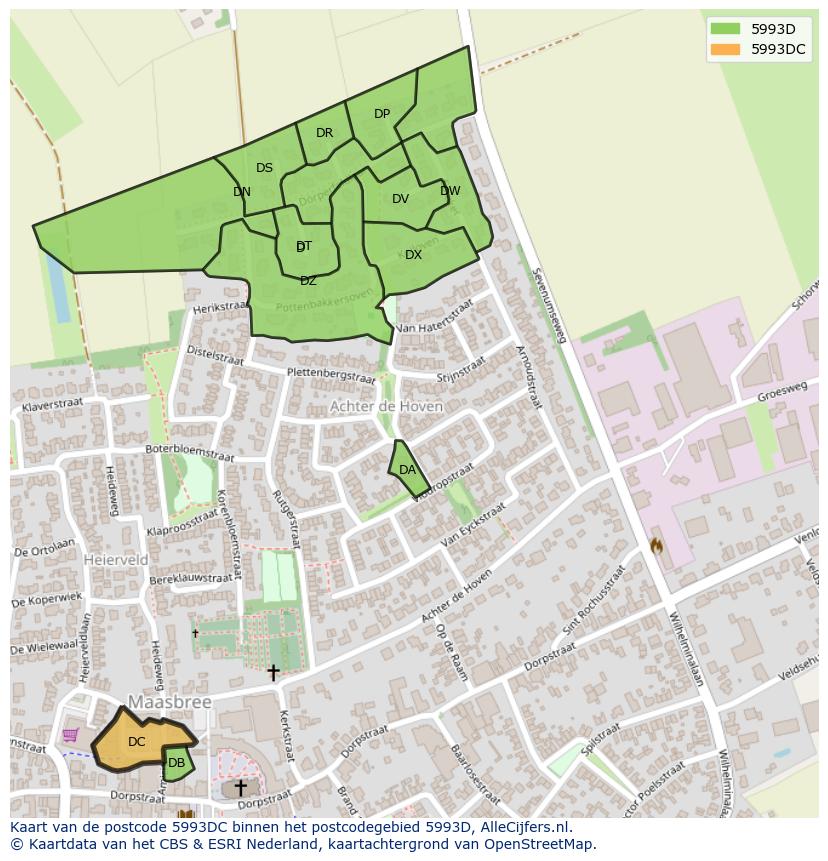 Afbeelding van het postcodegebied 5993 DC op de kaart.