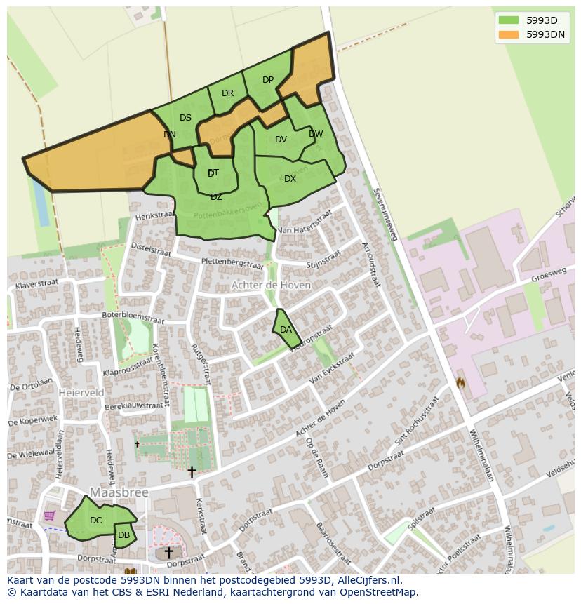 Afbeelding van het postcodegebied 5993 DN op de kaart.